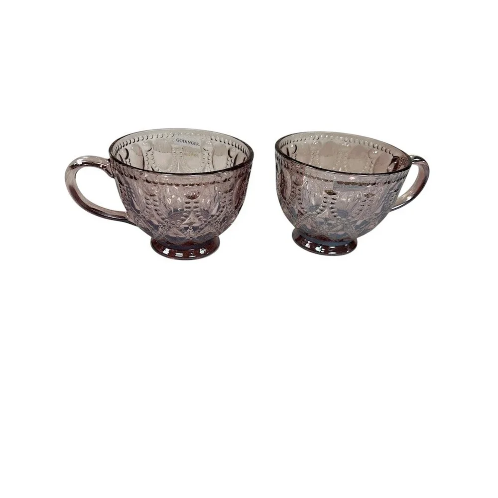 Godinger Saga Amethyst Coffee/Tea Mug Set of 2 Purple Embossed w/ Box